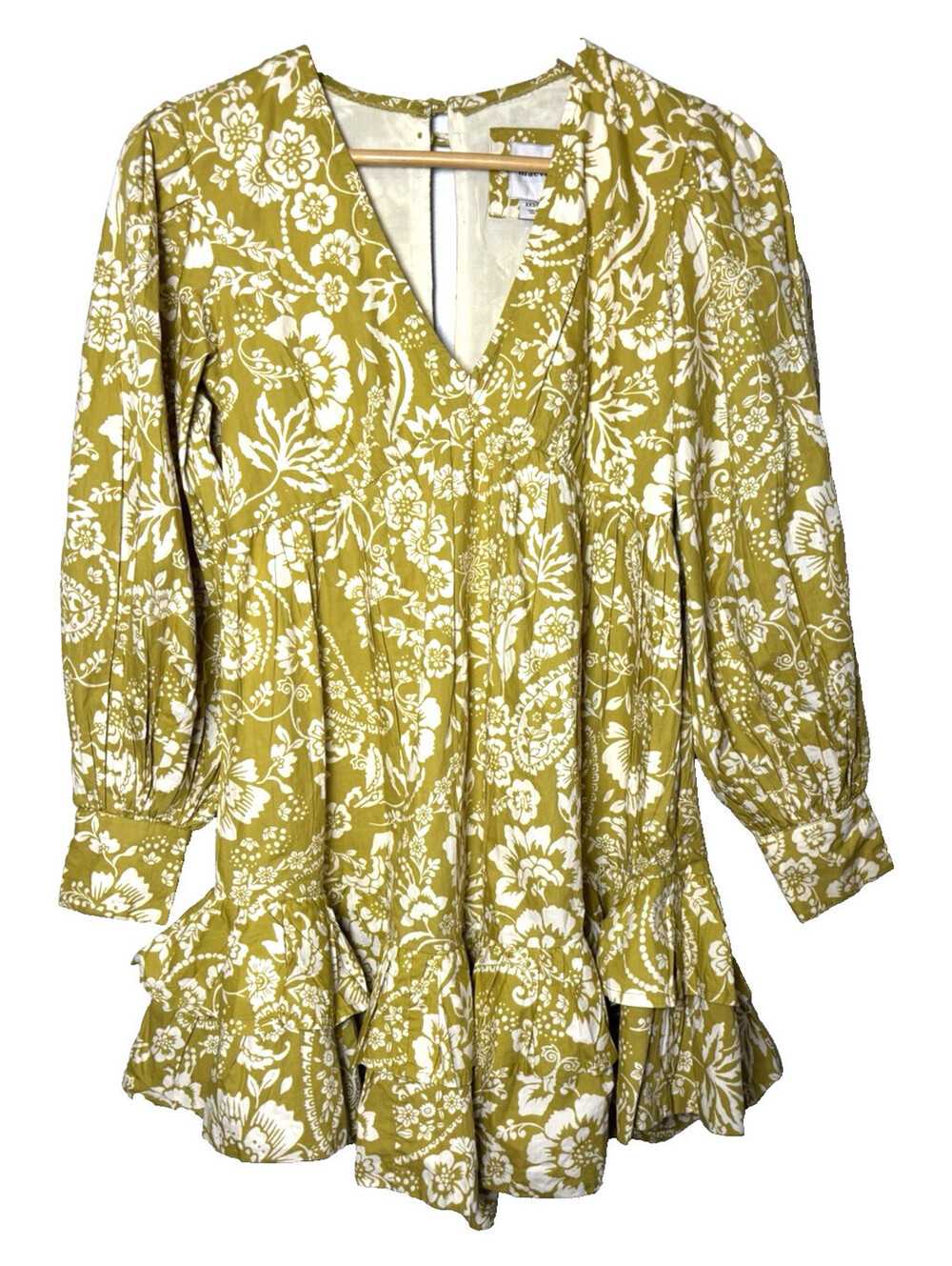 Anthropologie Maeve L/Sleeve V-Neck Ruffle Mini Dress XXSP Floral Cotton 42944
